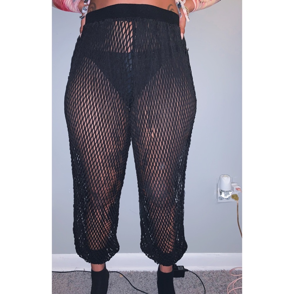 Wide fishnet harem pants